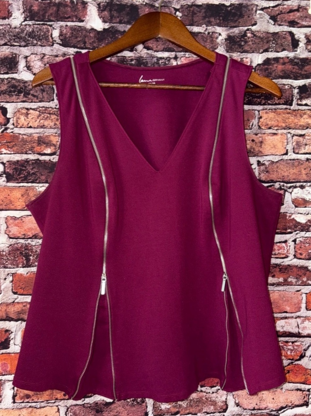 Lane Bryant Plum Wine V-Neck Tank with Dual Silver Zippers Size 14/16 XL